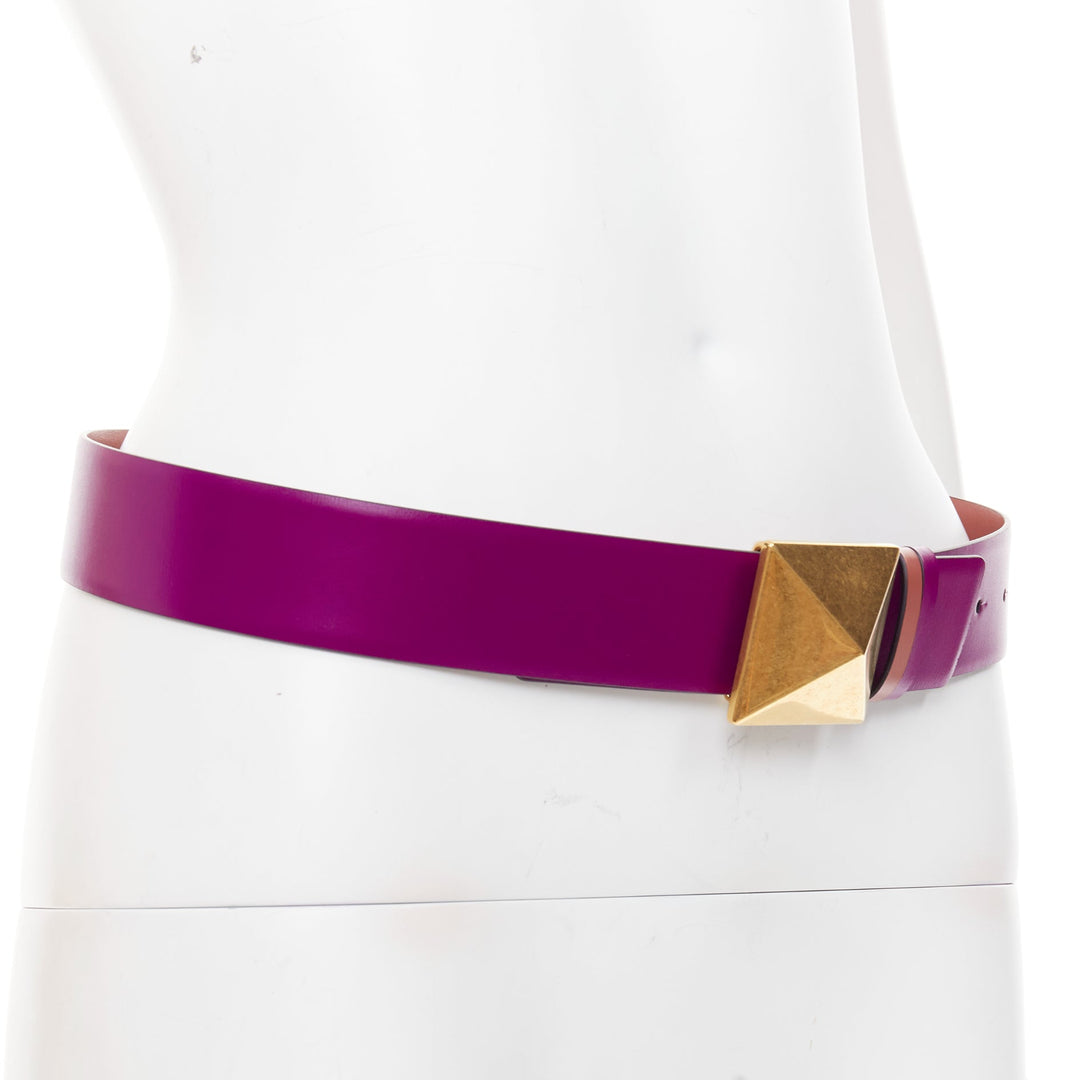 VALENTINO Reversible Rockstud One Stud purple red leather gold buckle belt 75/30