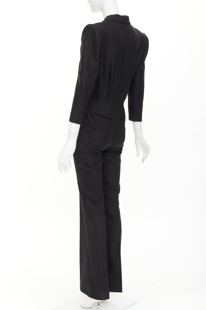 SAINT LAURENT 2022 black wool padded shoulder lapel blazer jumpsuit FR34 XS