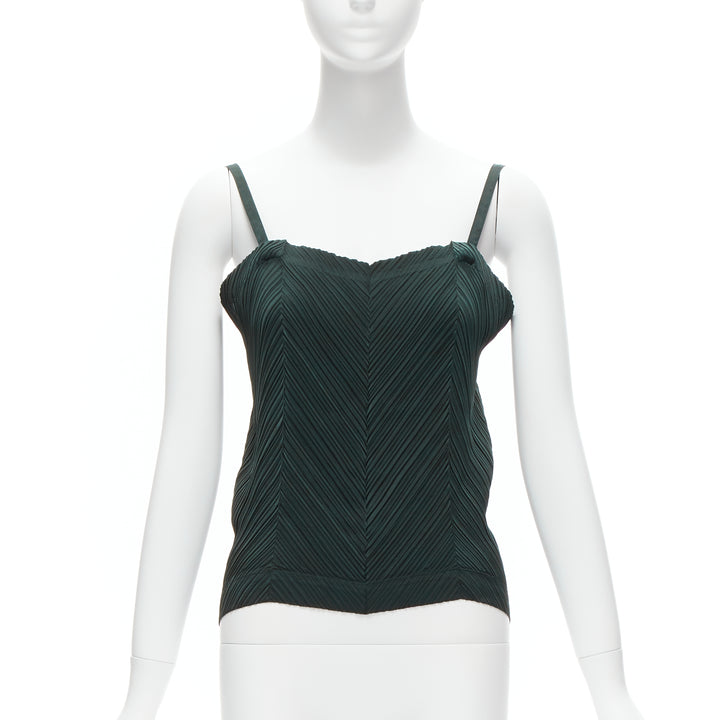 ISSEY MIYAKE dark green spaghetti strap plisse camisole vest top M