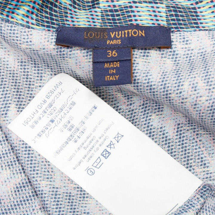 LOUIS VUITTON silk purple Damier Check Jacquard monogram pajama shirt FR36 S