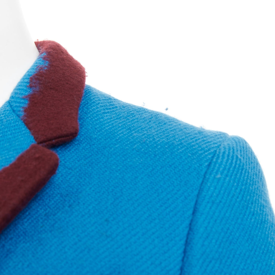 PRADA 2007 Runway turquoise wool raw edge burgundy felt trim blazer IT38 XS