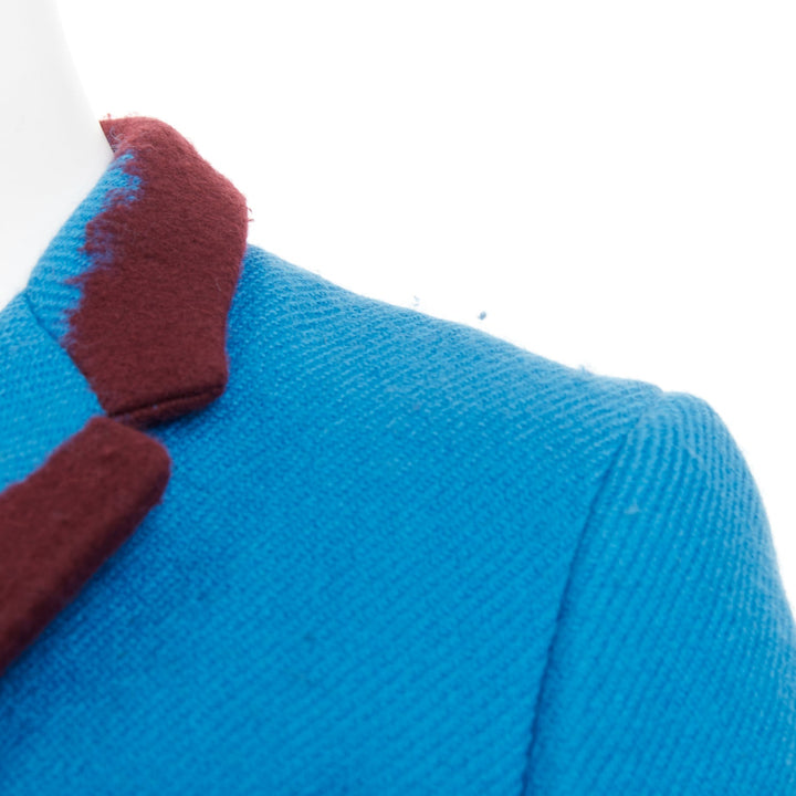 PRADA 2007 Runway turquoise wool raw edge burgundy felt trim blazer IT38 XS