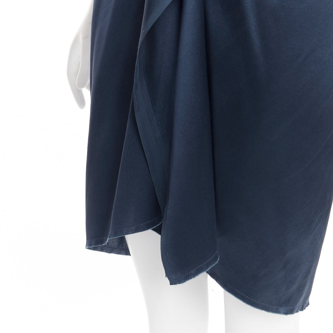 LANVIN 2007  Alber Elbaz  midnight blue silk gathered ruched draped dress FR38 M