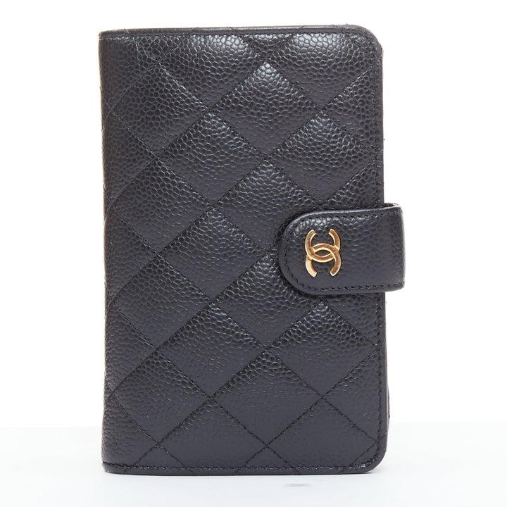 CHANEL Classic Compact Bifold Wallet black quilted caviar gold hardware wallet