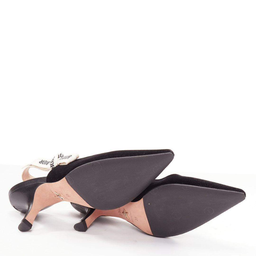 DIOR Jadior black velvet comma heel cream logo slingback pump EU35
