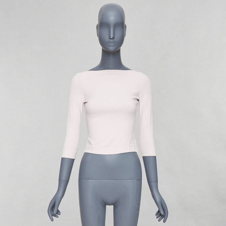 ALAIA white viscose blend cropped sleeved bateau neck sweater FR36 S