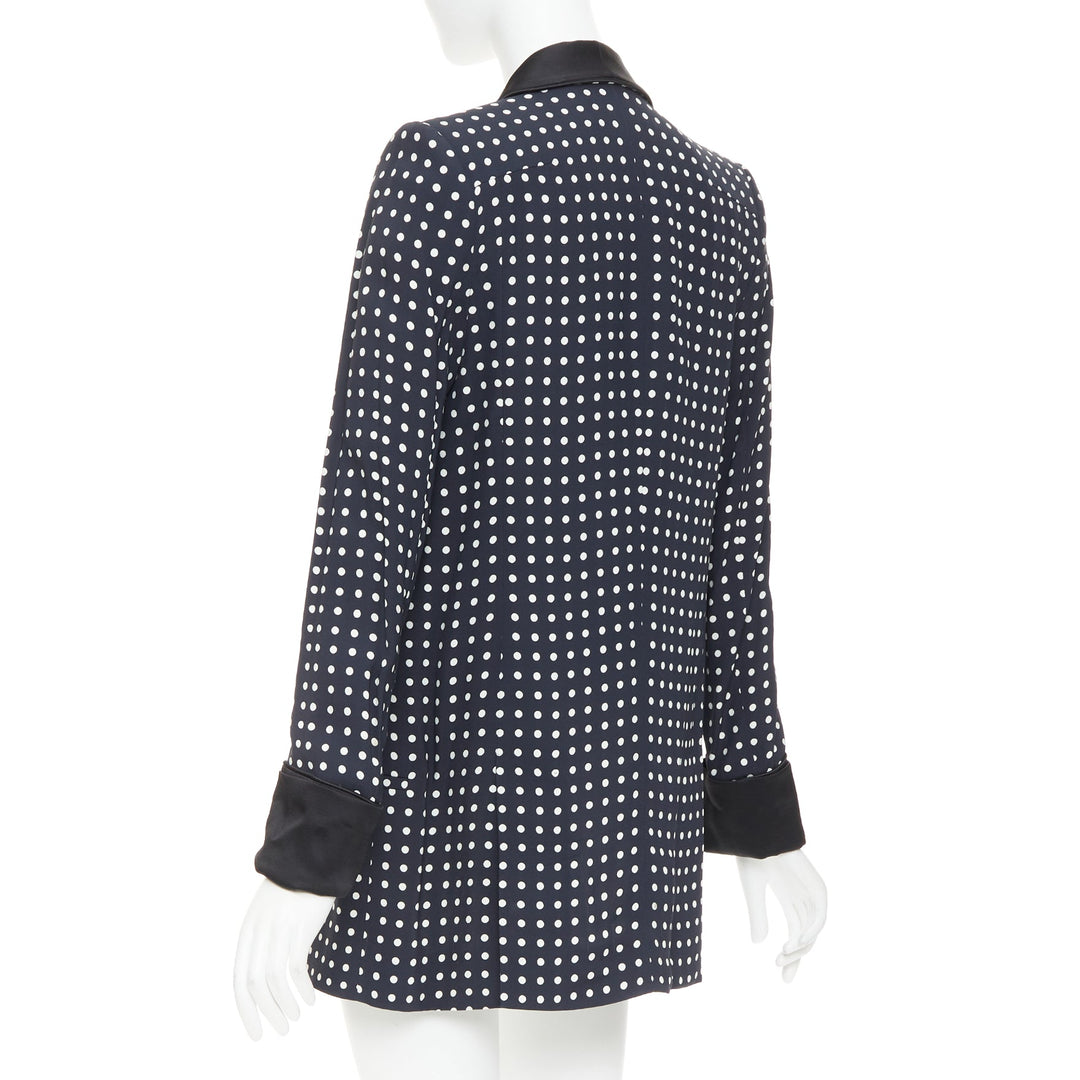 HAIDER ACKERMANN Runway black white polka dot long satin lapel blazer FR36 S