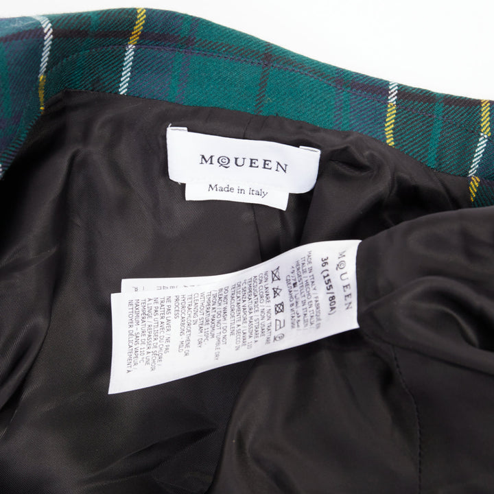 ALEXANDER MCQUEEN 2025 green wool tartan pointed shoulder blazer jacket IT36 XXS