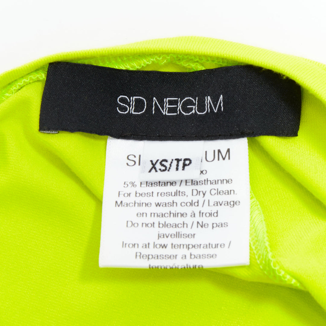 SID NEIGUM neon yellow stretch satin twist cut out draped dress XS