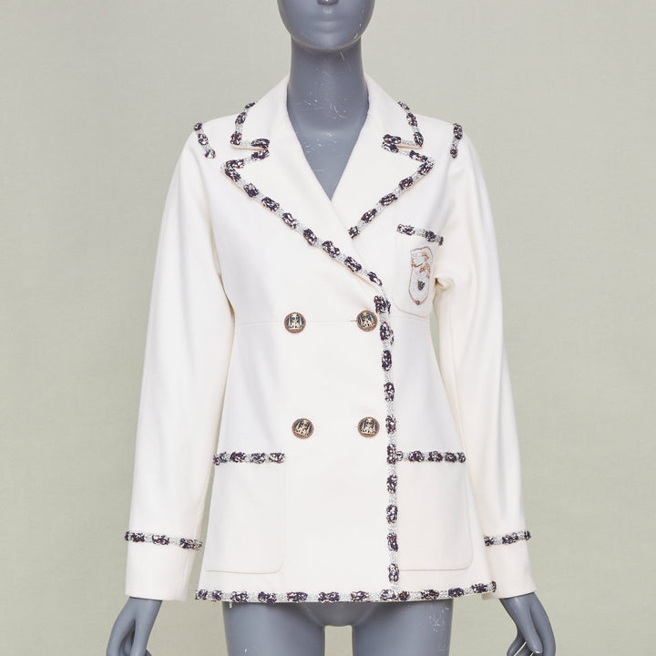 CHANEL 2012 Runway Paris Bombay embroidered double breasted knit jacket FR36 S