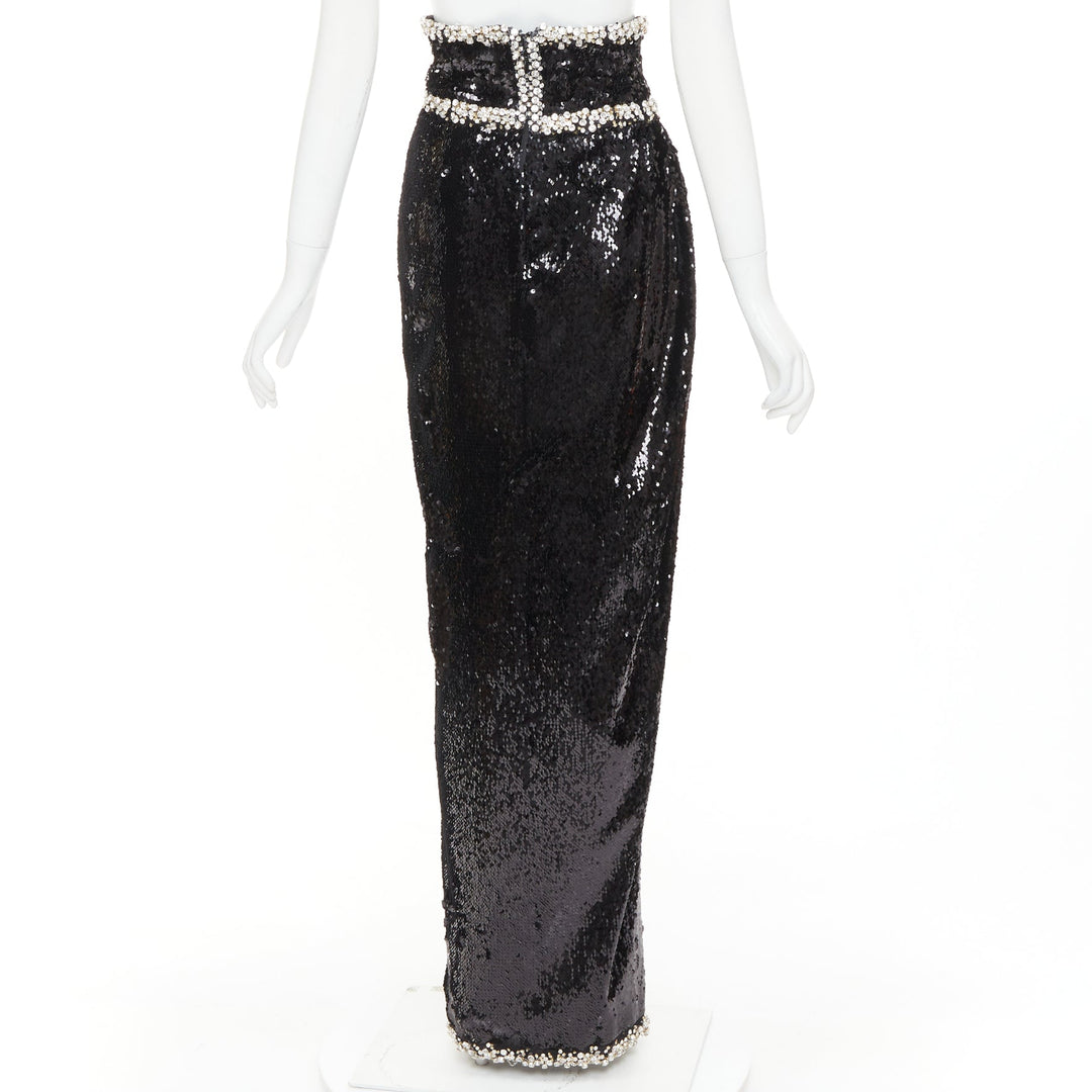 rare ALEXANDRE VAUTHIER COUTURE 2021 black silver crystal sequin maxi skirt