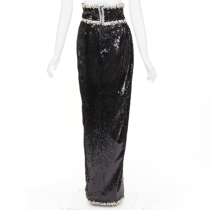 rare ALEXANDRE VAUTHIER COUTURE 2021 black silver crystal sequin maxi skirt