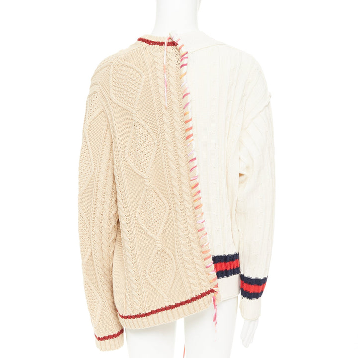 LIAM HODGES 2020 deconstructed split mixed cable knit laced sweater XL
