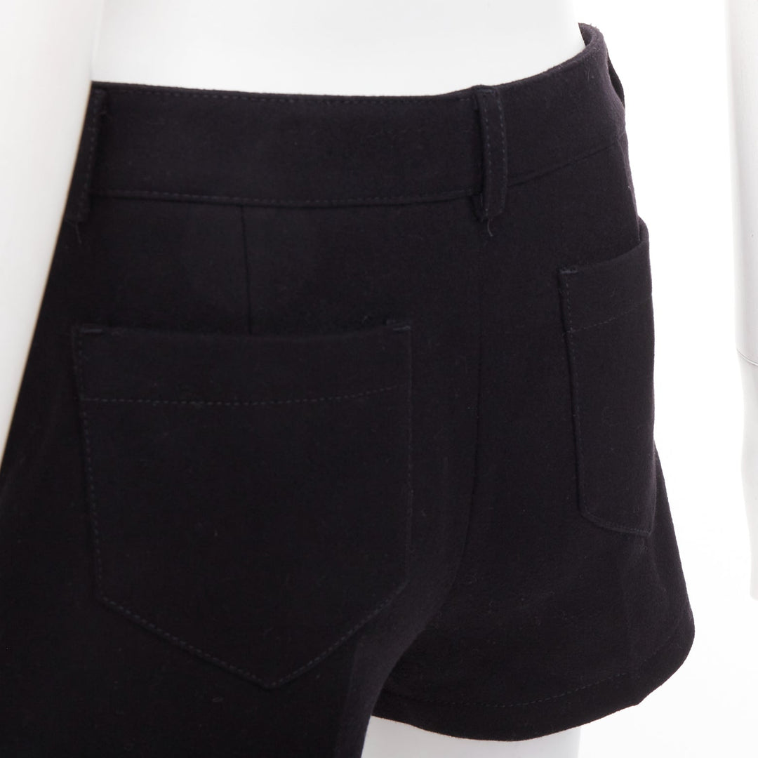 RED VALENTINO black wool blend gold logo buttons mini shorts IT38 XS