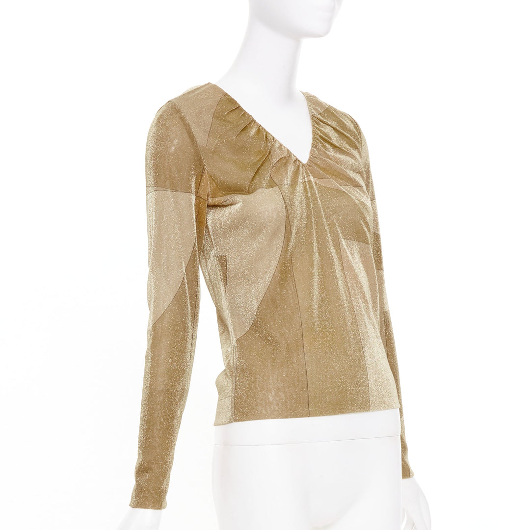 GUCCI 1999 Vintage Tom Ford gold metallic lurex block graphic top IT42 M