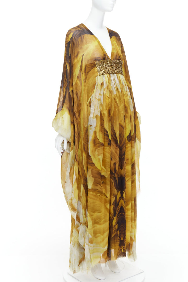 ALEXANDER MCQUEEN SS2011 Runway yellow gold embellished kaftan dress IT38 XS