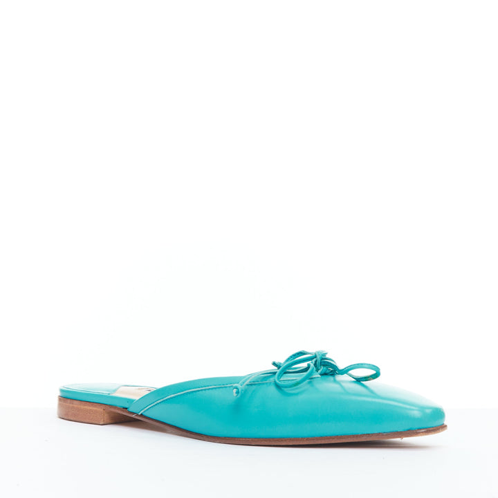 MANOLO BLAHNIK Ballerimu turquoise green leather ballet mules EU38