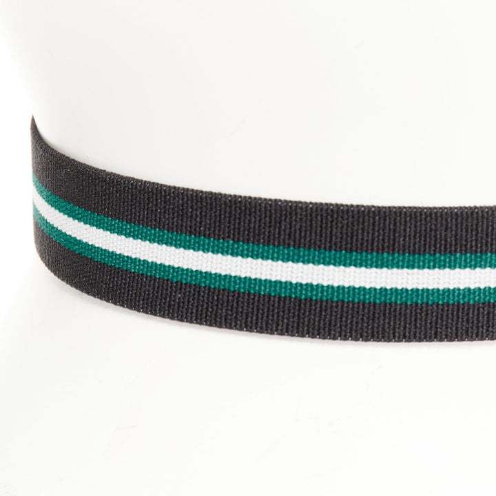 FENDI silver logo black green stripe stretch fabric leather skinny belt