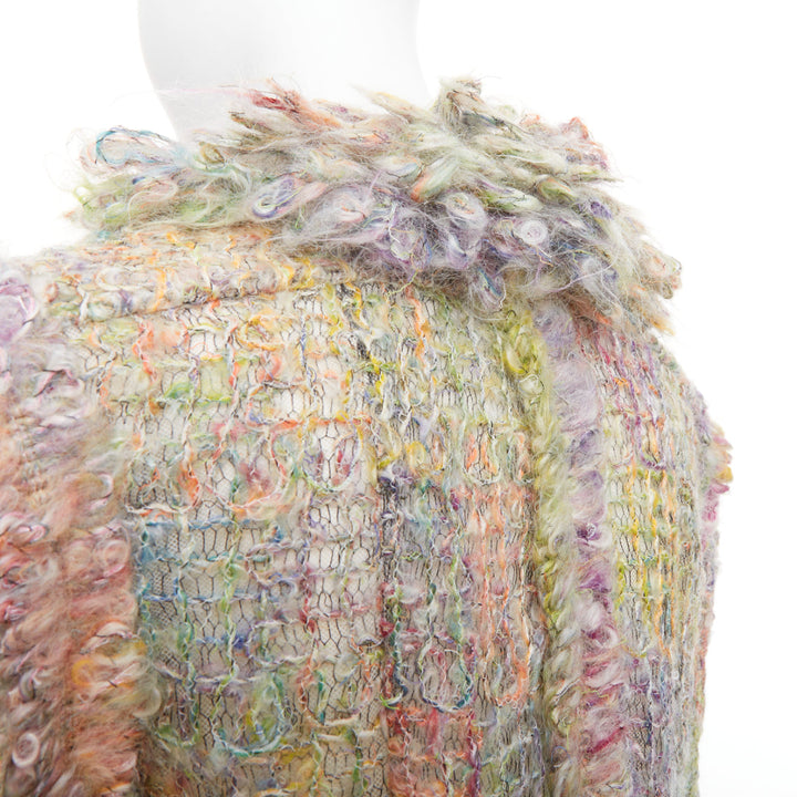 rare CHANEL 03A Runway multicolor fluffy mohair boucle tweed jacket FR42 XL