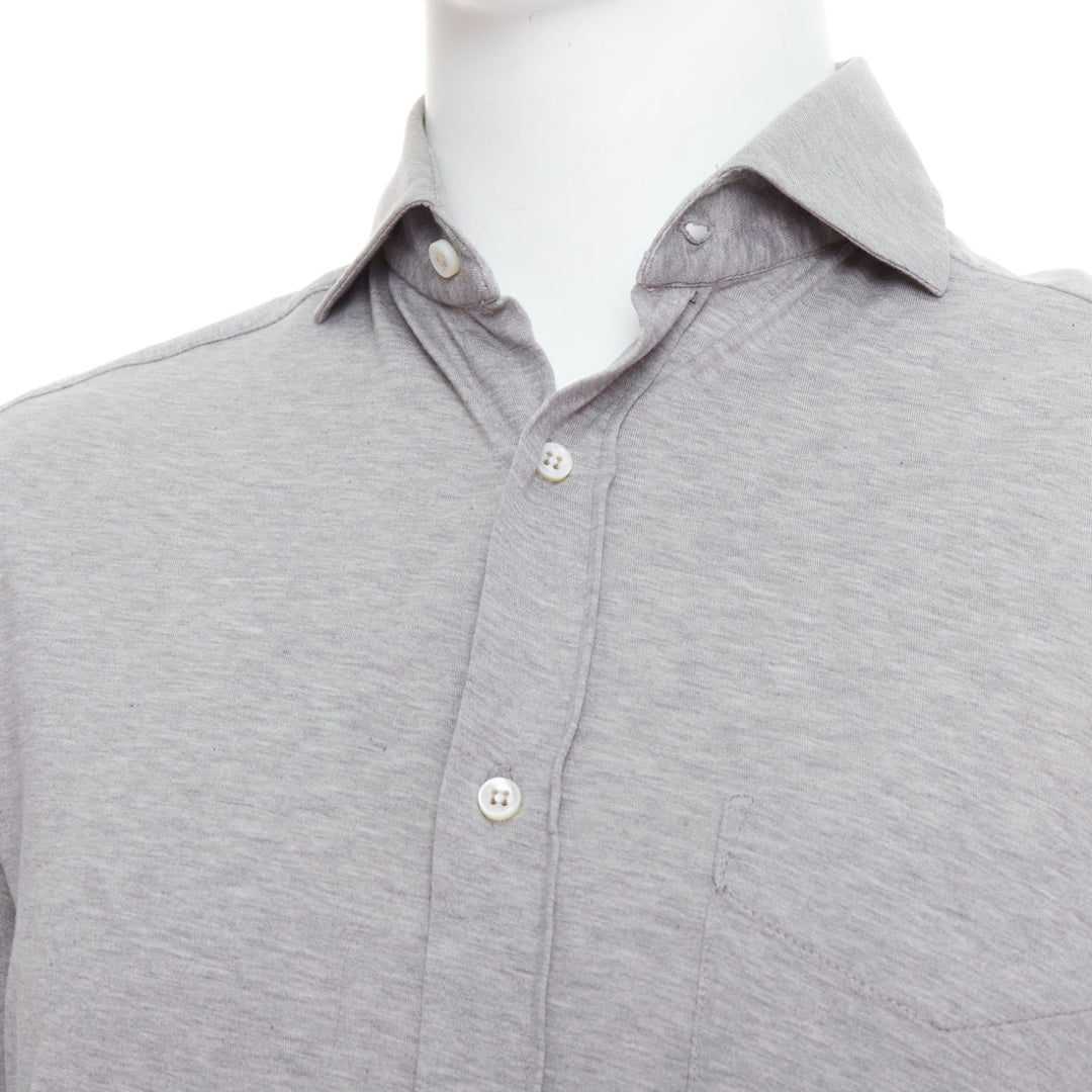 BRUNELLO CUCINELLI grey cotton slim fit pocketed button down shirt XS