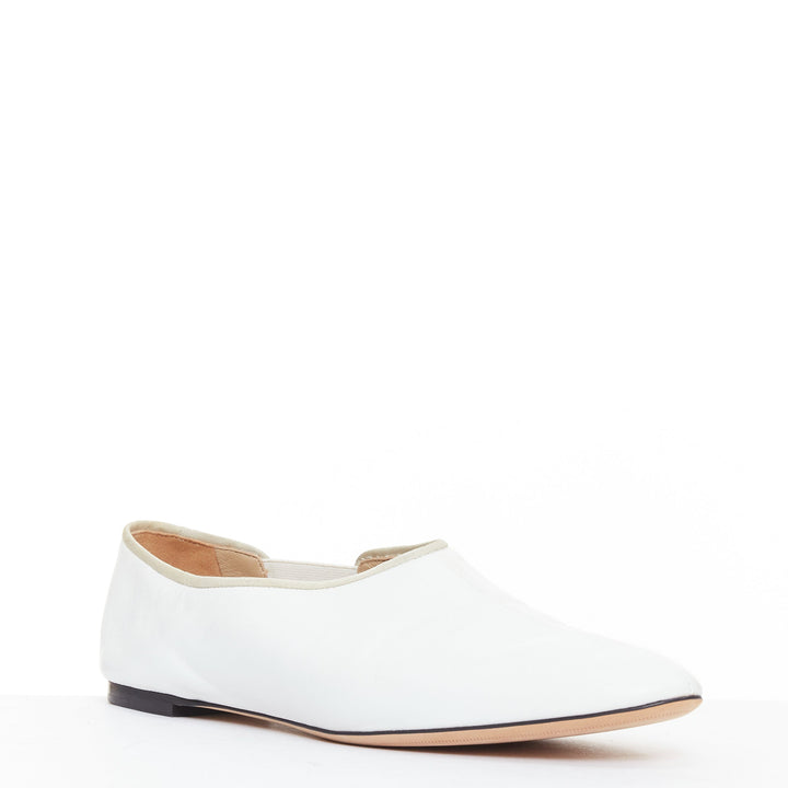 THE ROW cream grosgrain leather nude trimmed ballet flats EU37.5