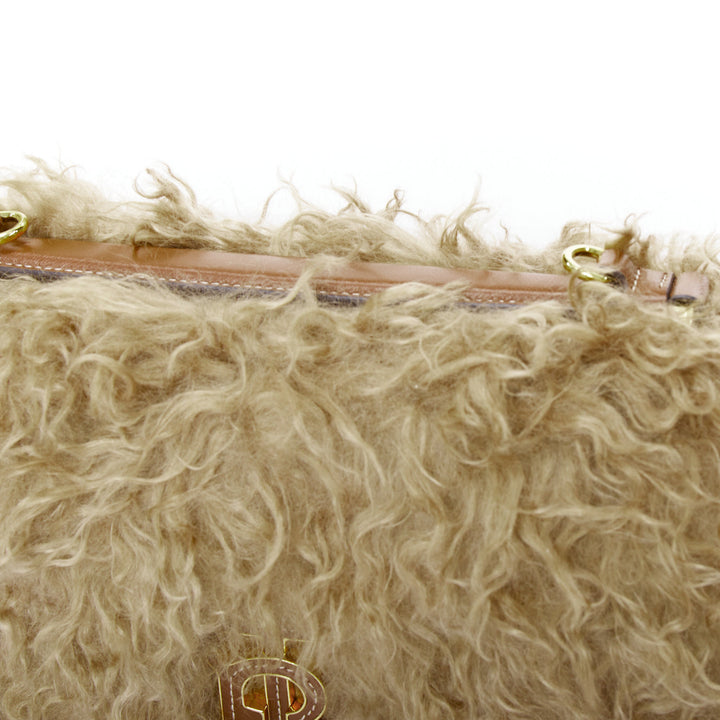 BURBERRY Lola Mohair Limited Edition lamb shearling gold TB crossbody bag