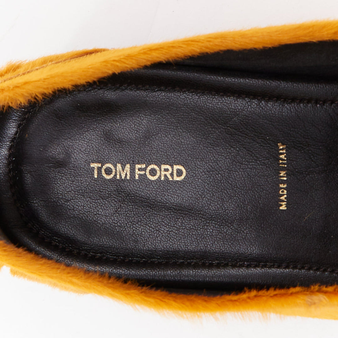 TOM FORD mustard yellow calf hair gold chain velvet moccasin loafers UK8 EU42