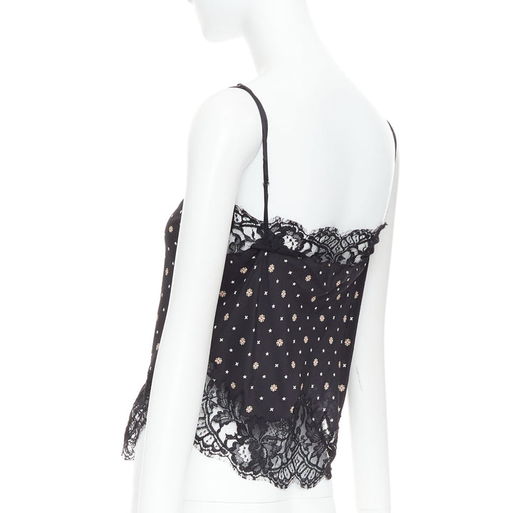 GIVENCHY black 100% silk floral cotton blend lace trim camisole FR34 XS