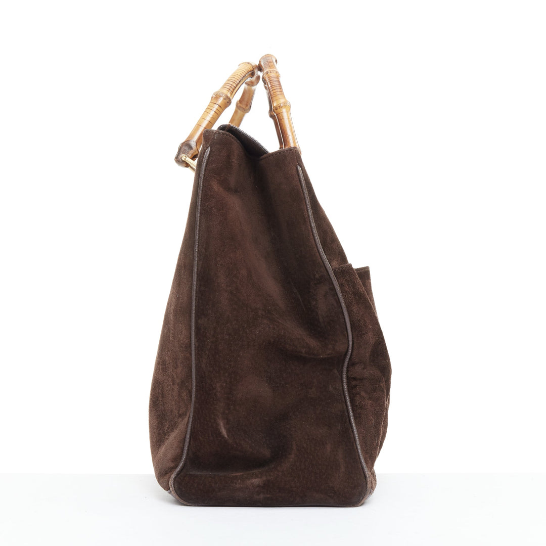 GUCCI Vintage Bamboo brown suede leather nude handle satchel bag