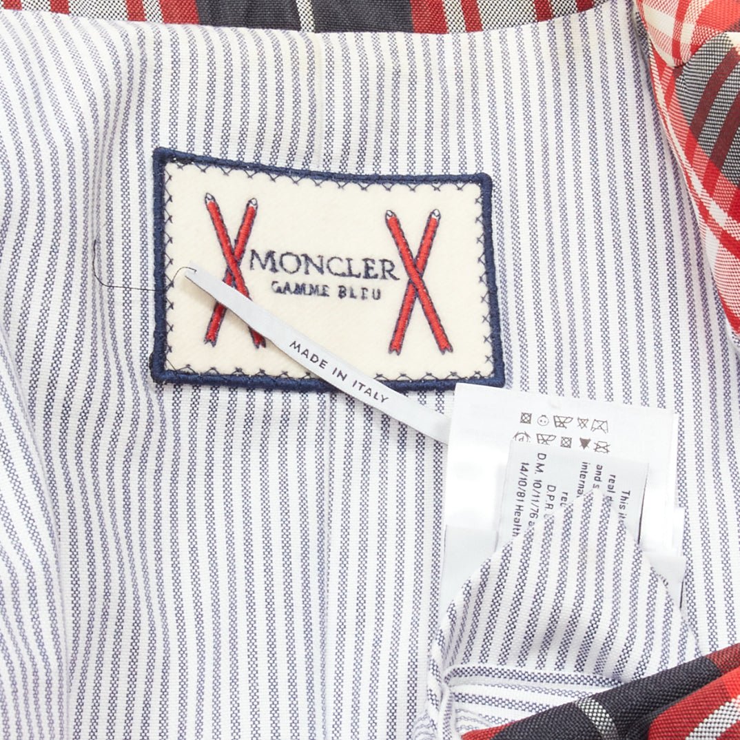 MONCLER GAMME BLEU Giacca red black check down puffer blazer Sz 3 L