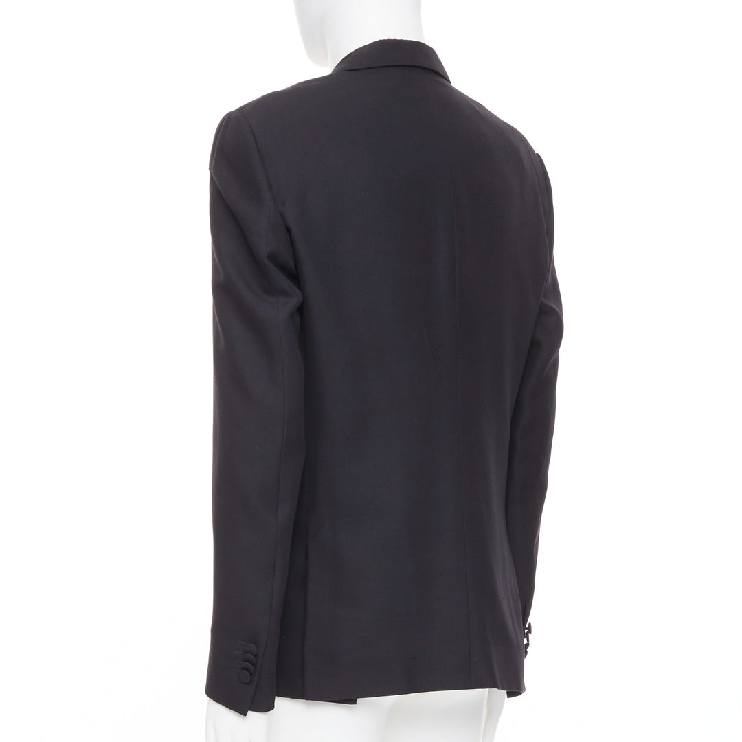VALENTINO black 100% silk satin trim peak label full canvas tuxedo blazer IT48 M