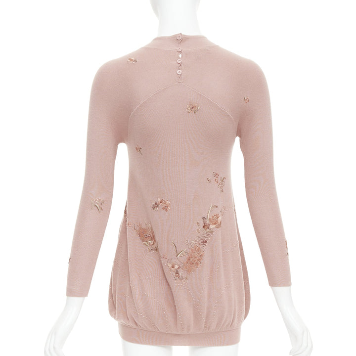 SHIATZY CHEN dusty pink modal oriental embroidery qipao collar sweater IT40 S