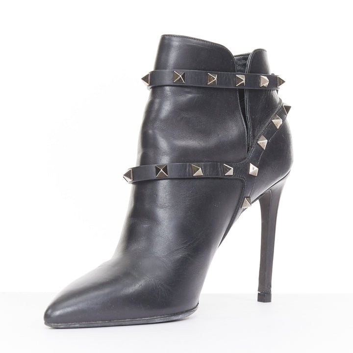 VALENTINO 2017 Rockstud leather caged wrap buckle stiletto ankle boots EU37.5