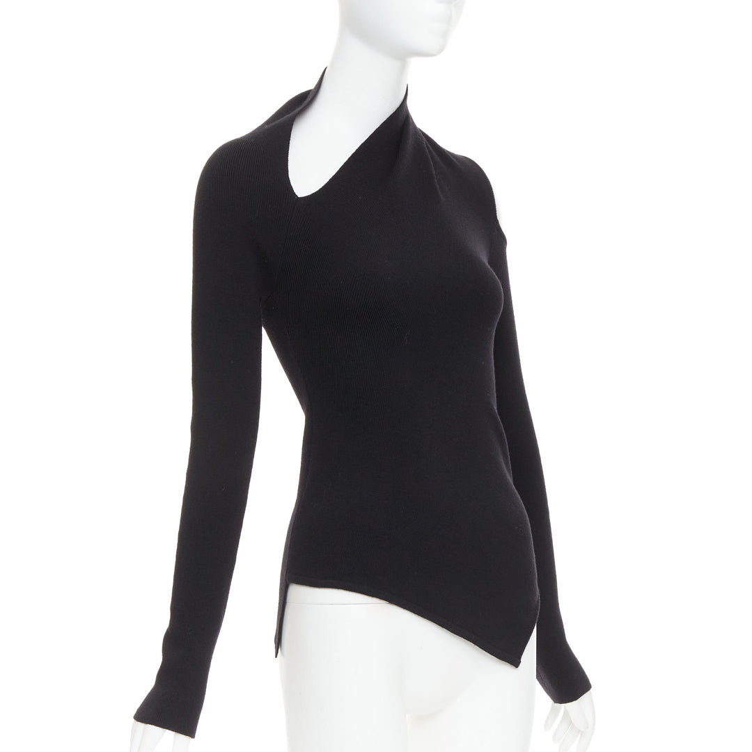 MONSE black extrafine merino wool cut out cold shoulder sweater XS