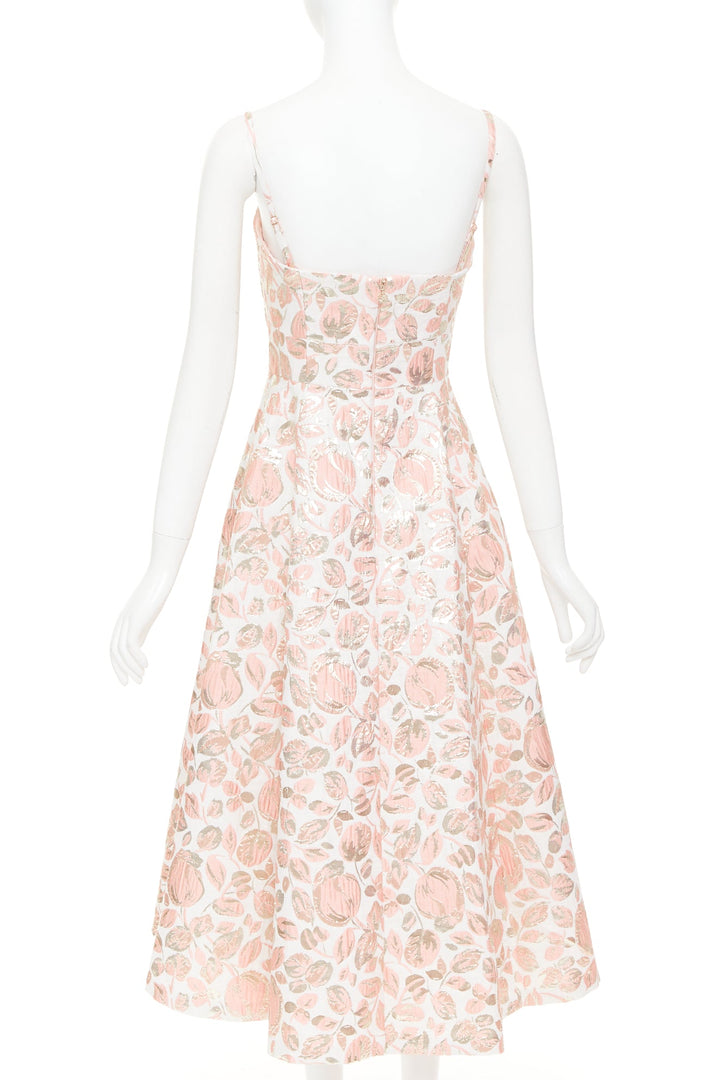 KATE SPADE metallic pink gold Rosebud brocade midi dress US4 M