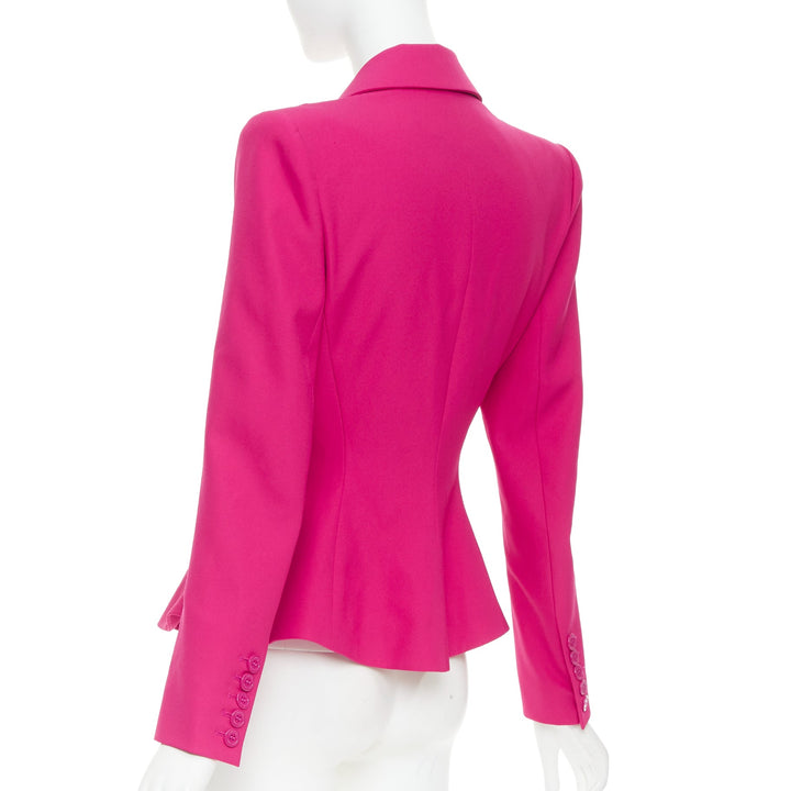 ALEXANDRE VAUTHIER hibiscus pink padded shoulder wasp waist peplum blazer S