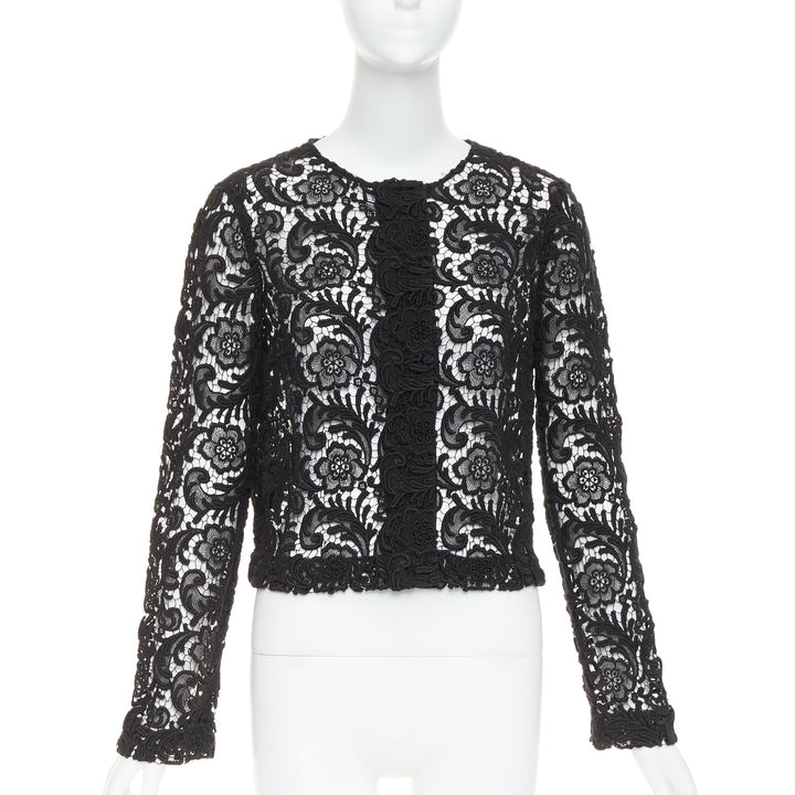 rare PRADA 2008 Vintage black 3D guipure  sheer lace cropped jacket IT40 S