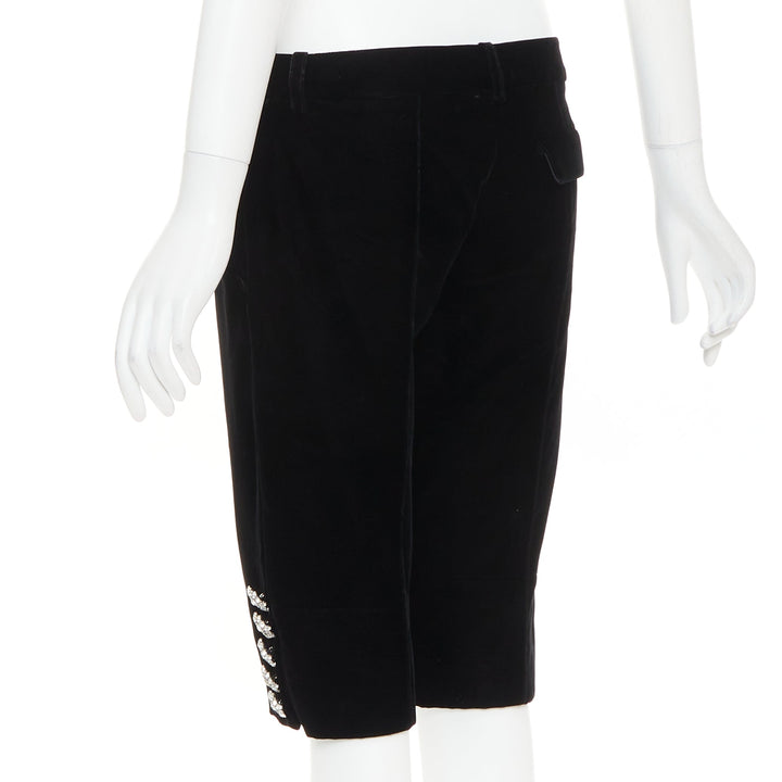 ALEXANDRE VAUTHIER COUTURE black velvet flower crystal button knee pants