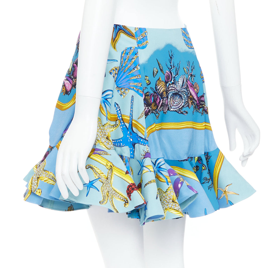 rare VERSACE 2021 Runway Tresor de la Mer blue starfish flutter skirt IT42 M