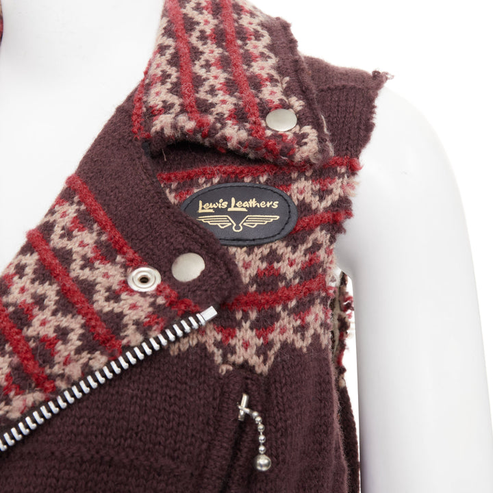 JUNYA WATANABE MAN 2003 Aviakit Lewis Leathers knit fairisle biker vest jacket S