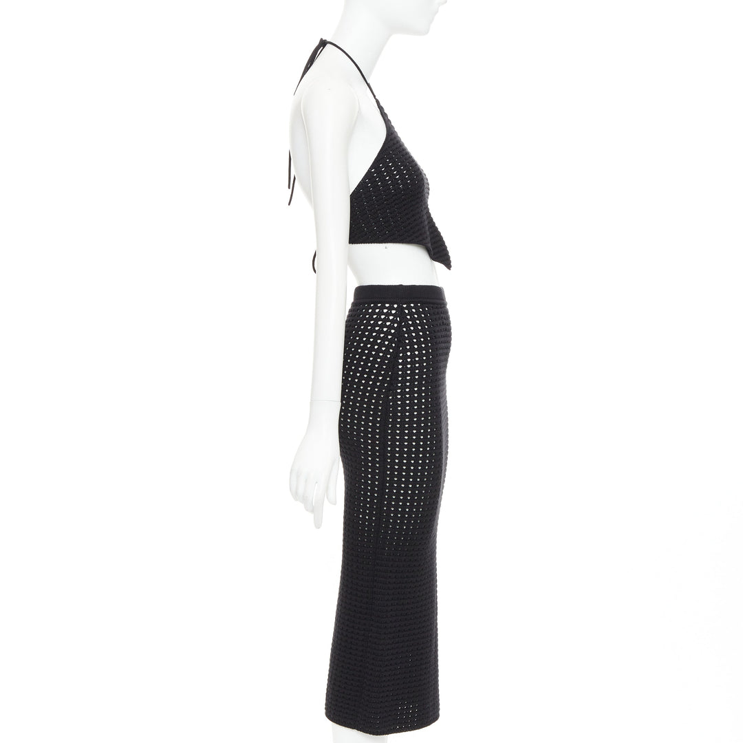 REFORMATION Circa black organically cotton open knit halter top skirt set XS