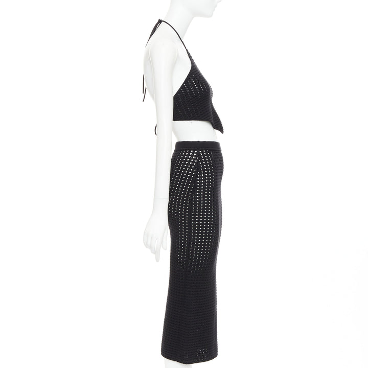 REFORMATION Circa black organically cotton open knit halter top skirt set XS