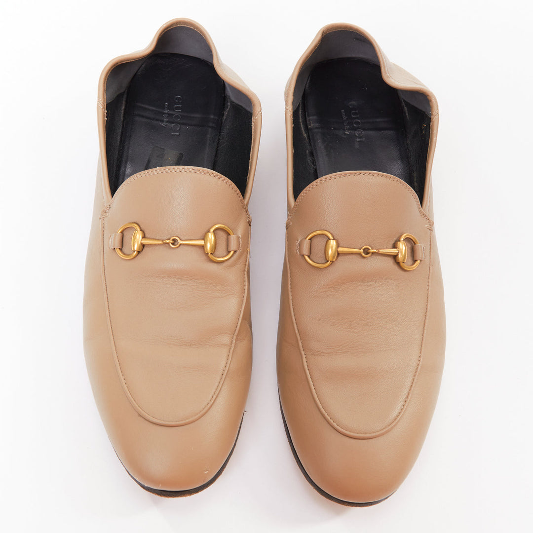GUCCI Brixton Convertible rose beige lambskin gold Horsebit loafers EU41