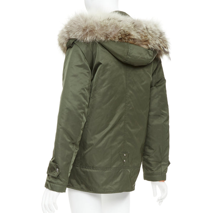 ALTUZARRA Cyprus fur trimmed hood green nylon buckled utility parka FR36 S