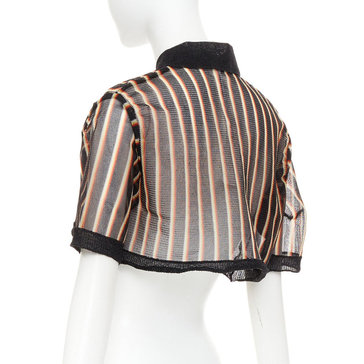 rare MIU MIU 2015 Vintage Psychedelic striped sheer cropped polo shirt IT36 XXS