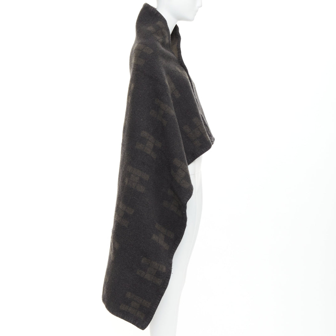 HERMES Vintage dark grey khaki H logo big square throw blanket