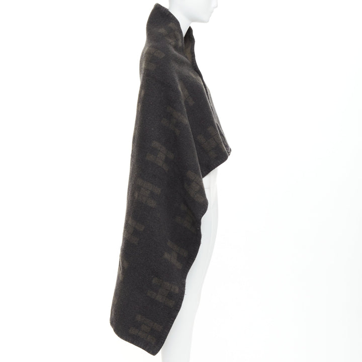 HERMES Vintage dark grey khaki H logo big square throw blanket