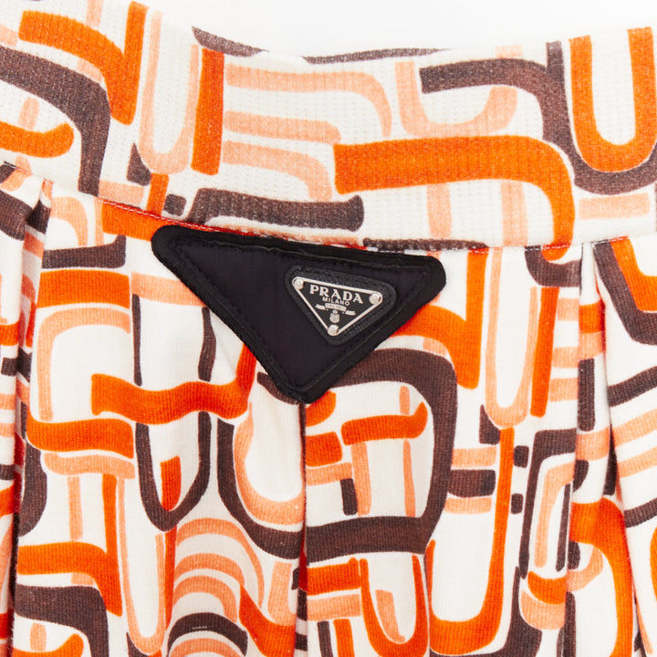 PRADA 2021 Runway orange geometric link print triangle logo cotton midi skirt M