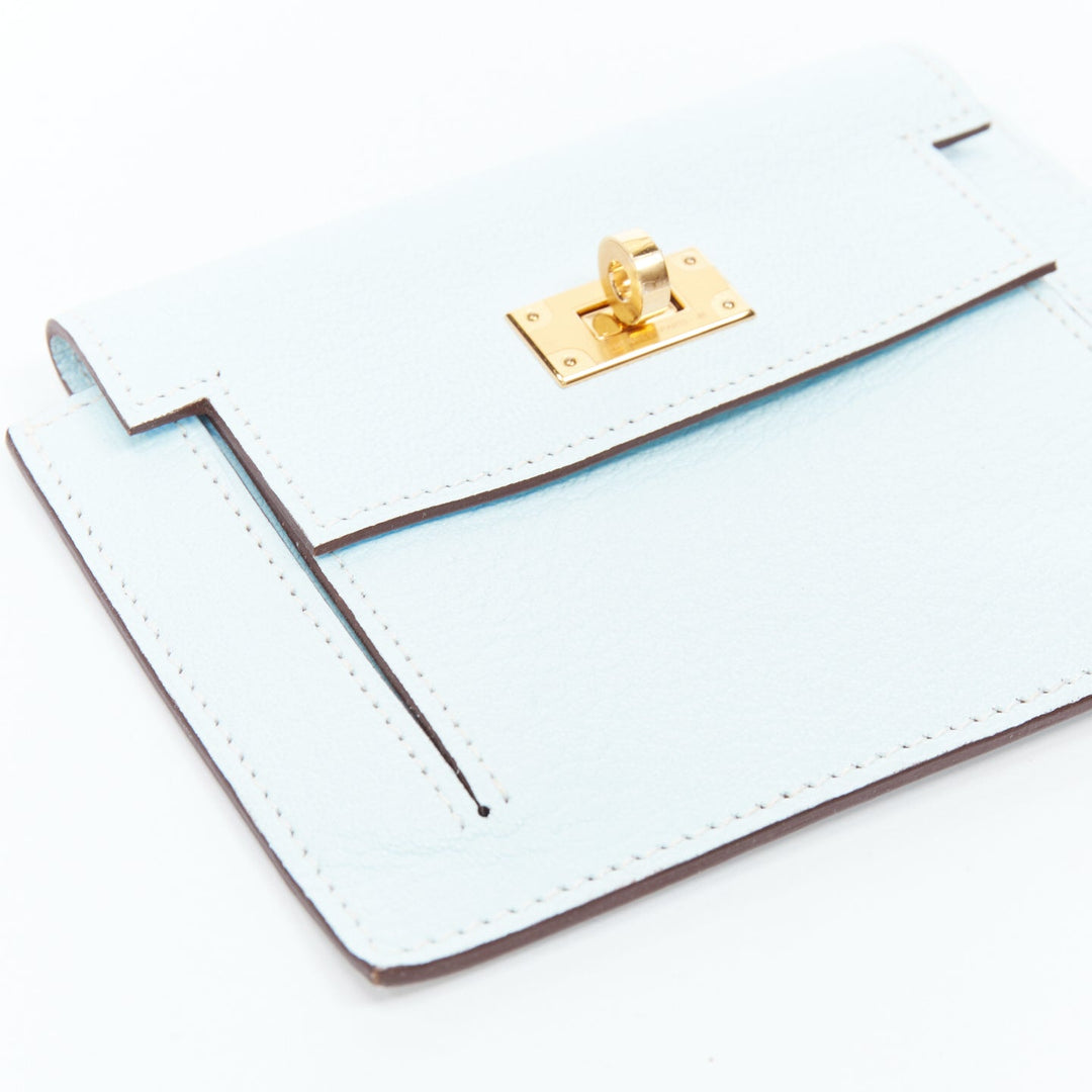 HERMES Kelly Pocket Compact Chevre Mysore Bleu Brume wallet