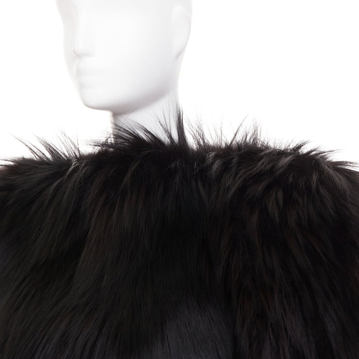 rare ALEXANDRE VAUTHIER COUTURE 2015 Runway black mixed fur puff sleeve dress